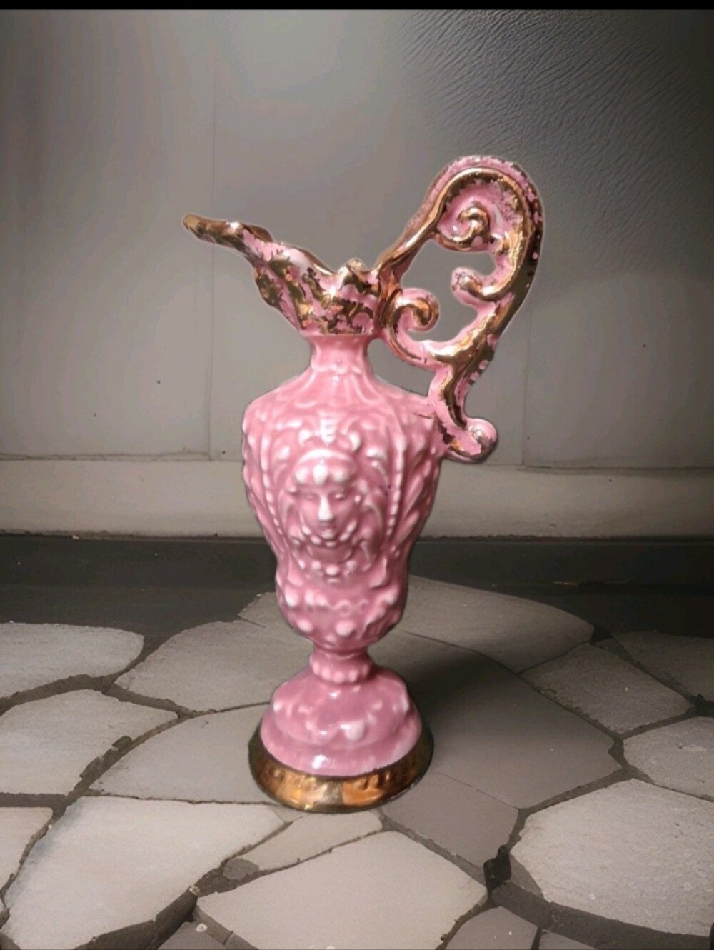 Vintage Pink Pitcher Ewer w/ Gold-Tone Scroll Handle, Impressed Backstamp, 422
